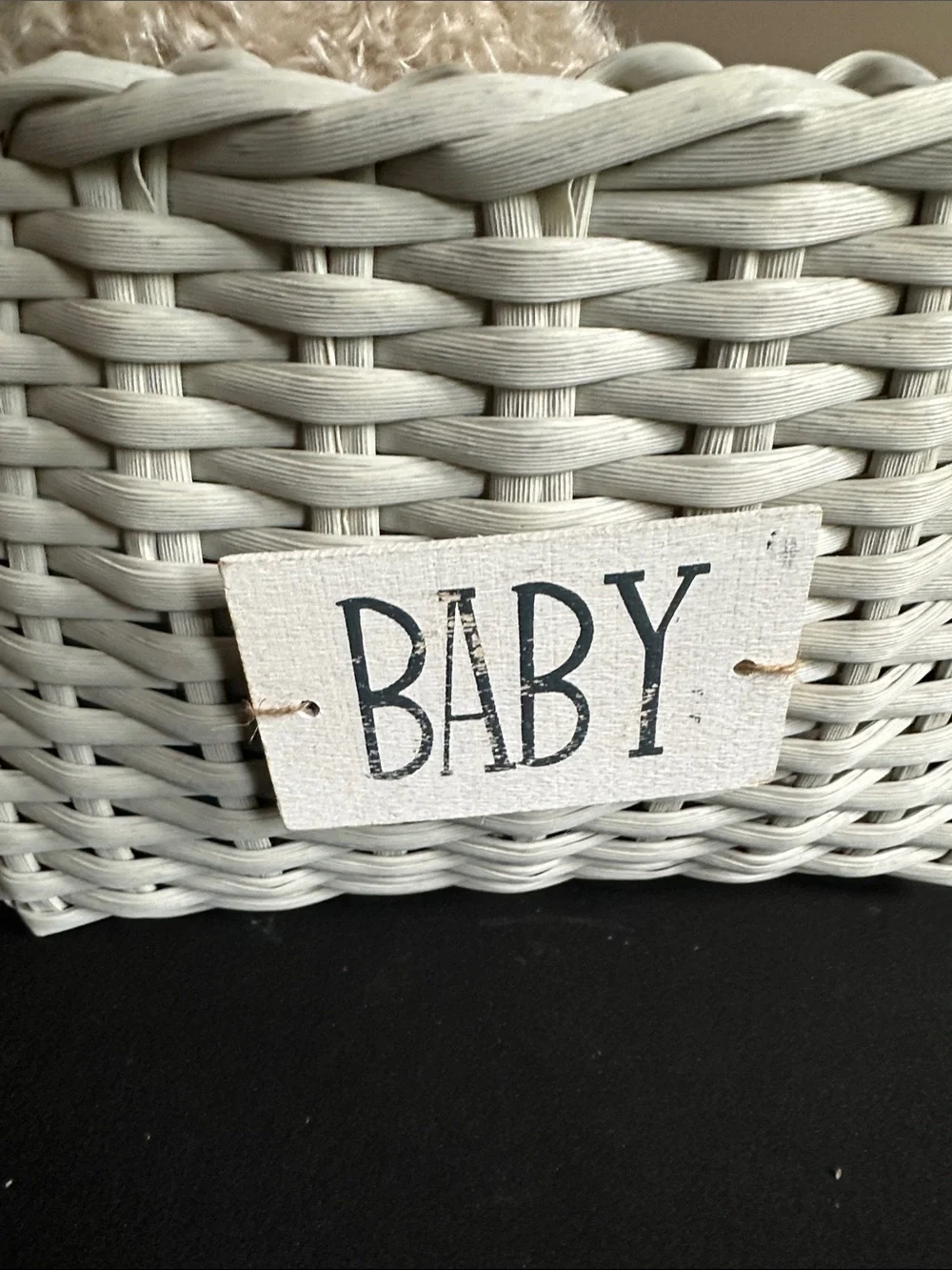 Wicker 'Baby' Storage Basket with Handles. Book and stuffed llama included
